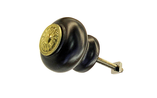 Ebonized Wood Knob with Non-Lacquered Brass Plate (Plate will patina naturally over time)
