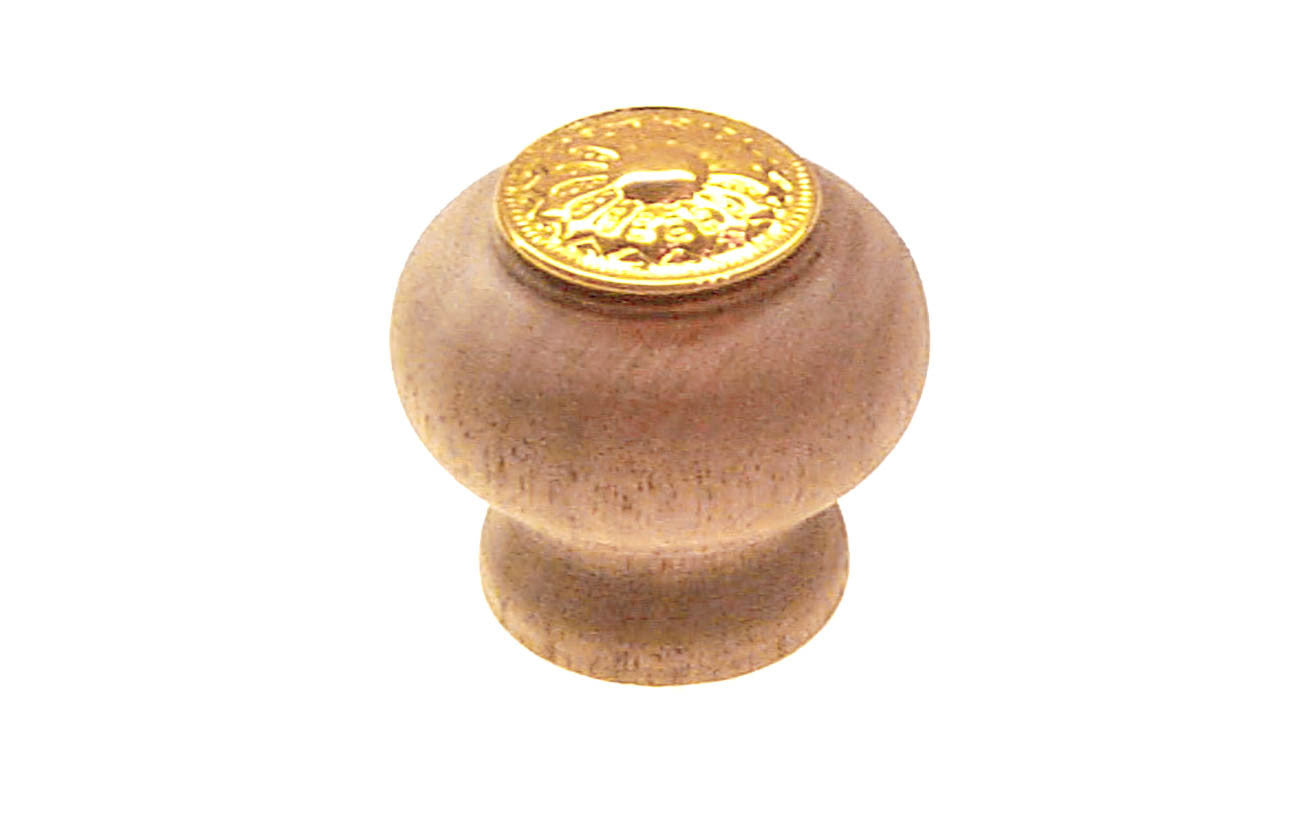 Walnut Wood Knob with Non-Lacquered Brass Plate (Plate will patina naturally over time)
