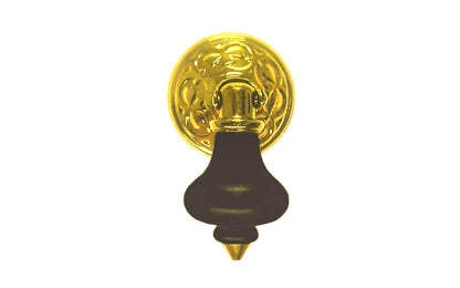Ebonized Wood Drop Pull with Brass Rosette ~ 2" Length