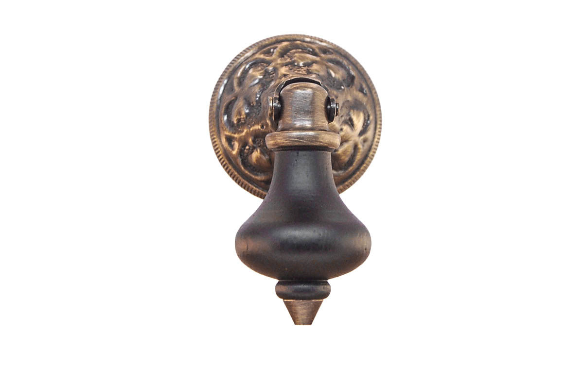 Ebonized Wood Drop Pull with Antique Brass Rosette ~ 2
