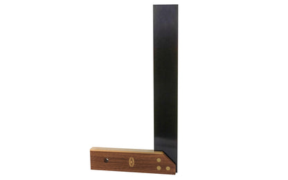 Crown Tools 12" try square with walnut & brass. Features a hardened & tempered blued steel blade & walnut stock fitted with brass. The brass rivets secure the walnut wood stock to blade. 12" 305mm traditional Try / Mitre Square made in Sheffield, England. Model 132