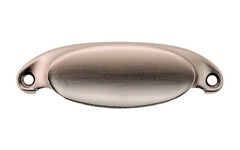 Solid Brass Oval Bin Pull ~ 3-1/8" On Centers ~ Brushed Nickel Finish