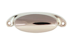 Solid Brass Oval Bin Pull ~ 3-1/8" On Centers ~ Polished Nickel Finish
