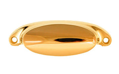 Solid Brass Oval Bin Pull ~ 3-1/8" On Centers ~ Non-Lacquered Brass (will patina naturally over time)