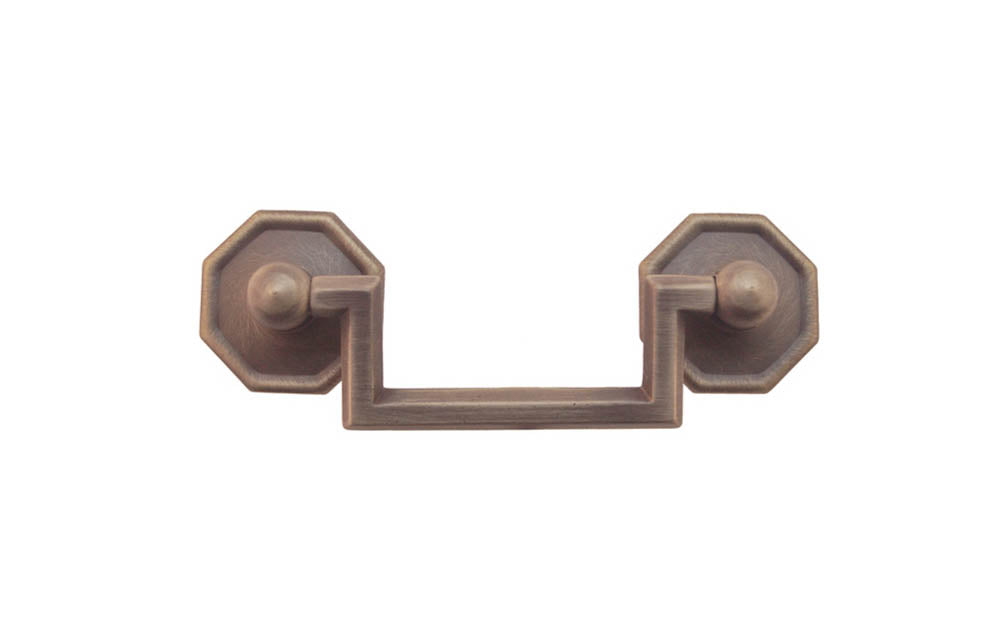 Solid Brass Drop Pull With Square Corners ~ 2-1/2" On Centers - Antique Brass Finish