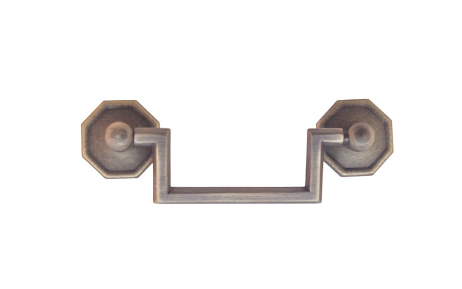 Solid Brass Drop Pull With Square Corners ~ 3" On Centers - Antique Brass Finish