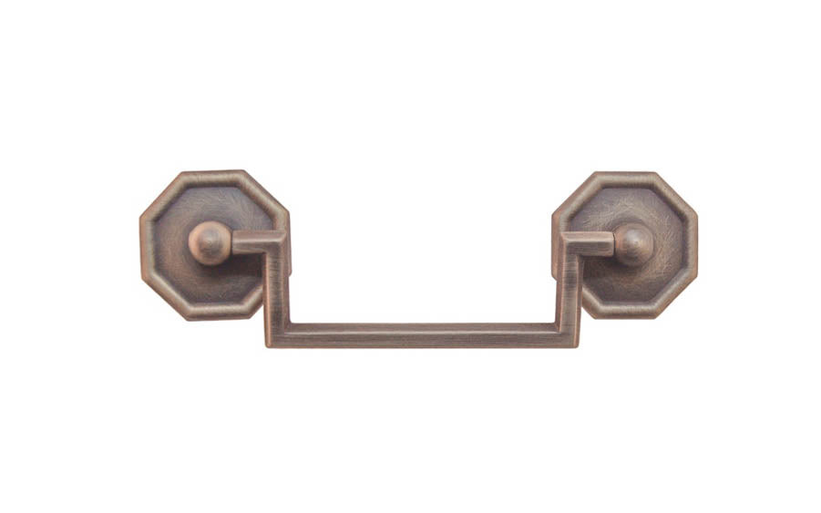 Solid Brass Drop Pull With Square Corners ~ 3-1/2" On Centers - Antique Brass Finish