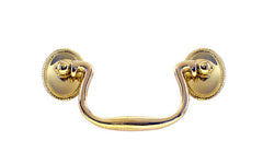Solid Brass Colonial-Style Drop Pull ~ 3-1/2" On Centers - Non-Lacquered Brass (Will patina over time)