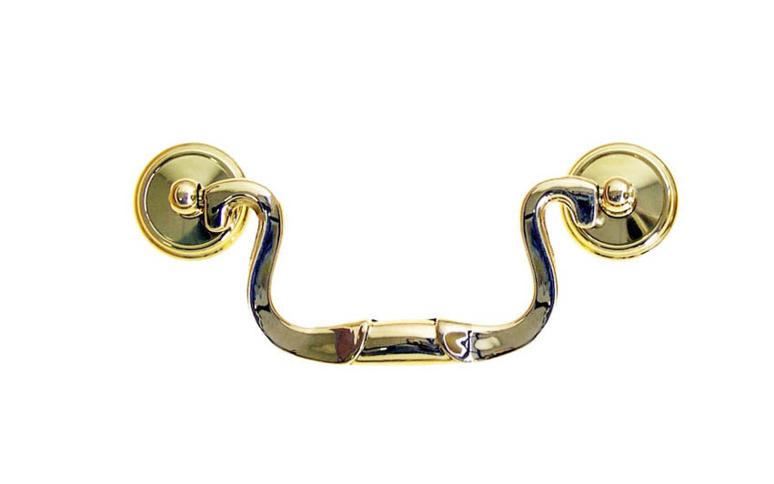 Solid Brass Colonial-Style Drop Pull ~ 3-1/2" On Centers - Lacquered Brass Finish