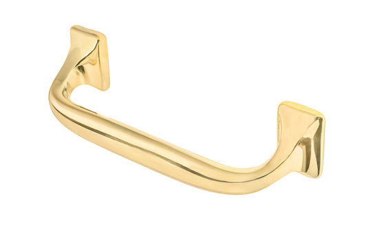 Vintage-style Hardware · A stylish & classic solid brass offset handle pull with 3" center to center holes. Excellent for use in kitchens, on drawers, file cabinets, furniture. 3" on centers. Unlacquered Brass (will patina over time). Non-Lacquered Brass.