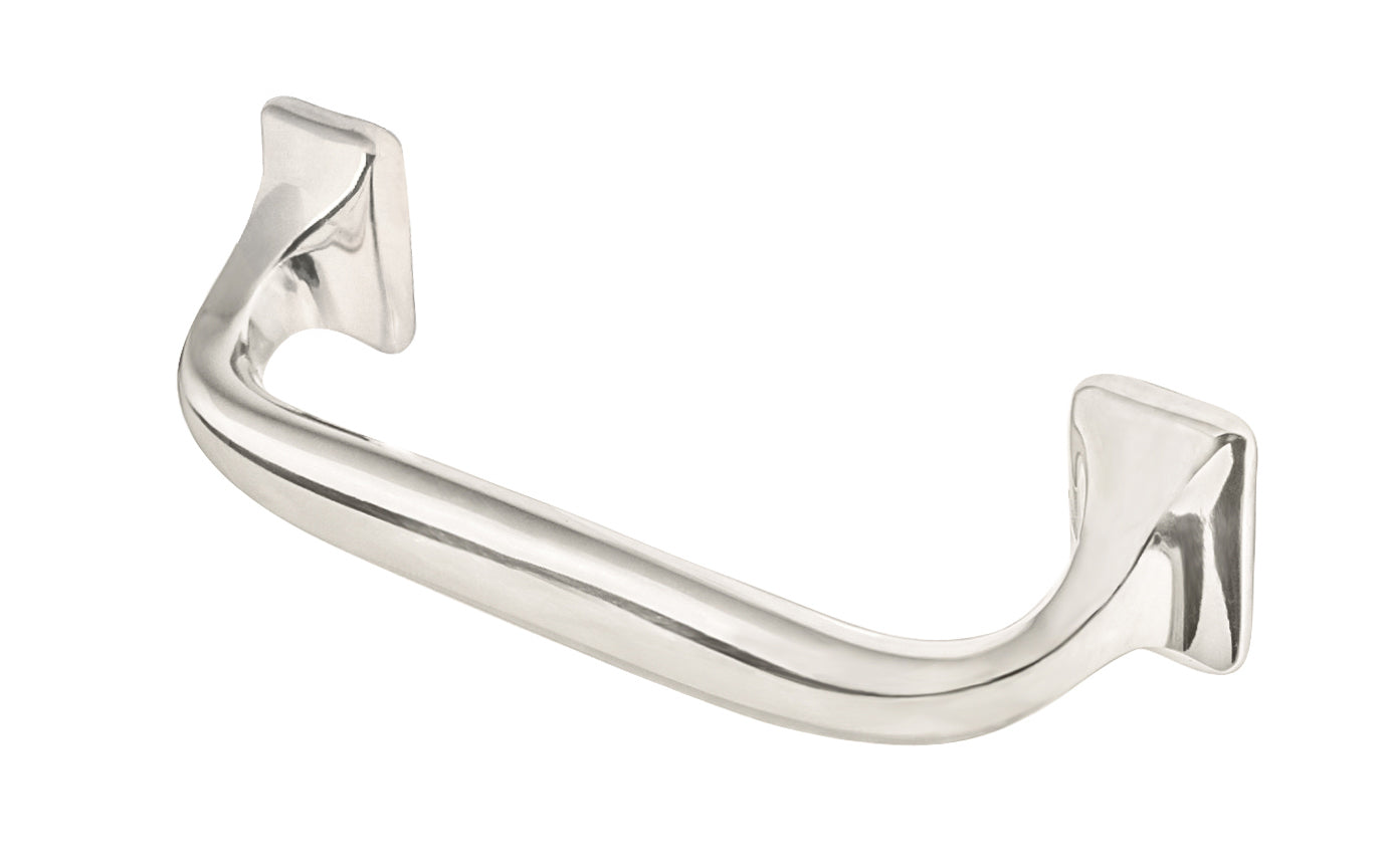 Vintage-style Hardware · A stylish & classic solid brass offset handle pull with 3" center to center holes. Excellent for use in kitchens, on drawers, file cabinets, furniture. 3" on centers. Polished Nickel Finish.