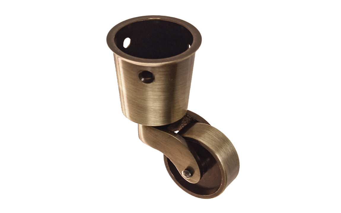 Solid Brass Round Socket Caster ~ 1-1/4" Wheel ~ Antique Brass Finish
