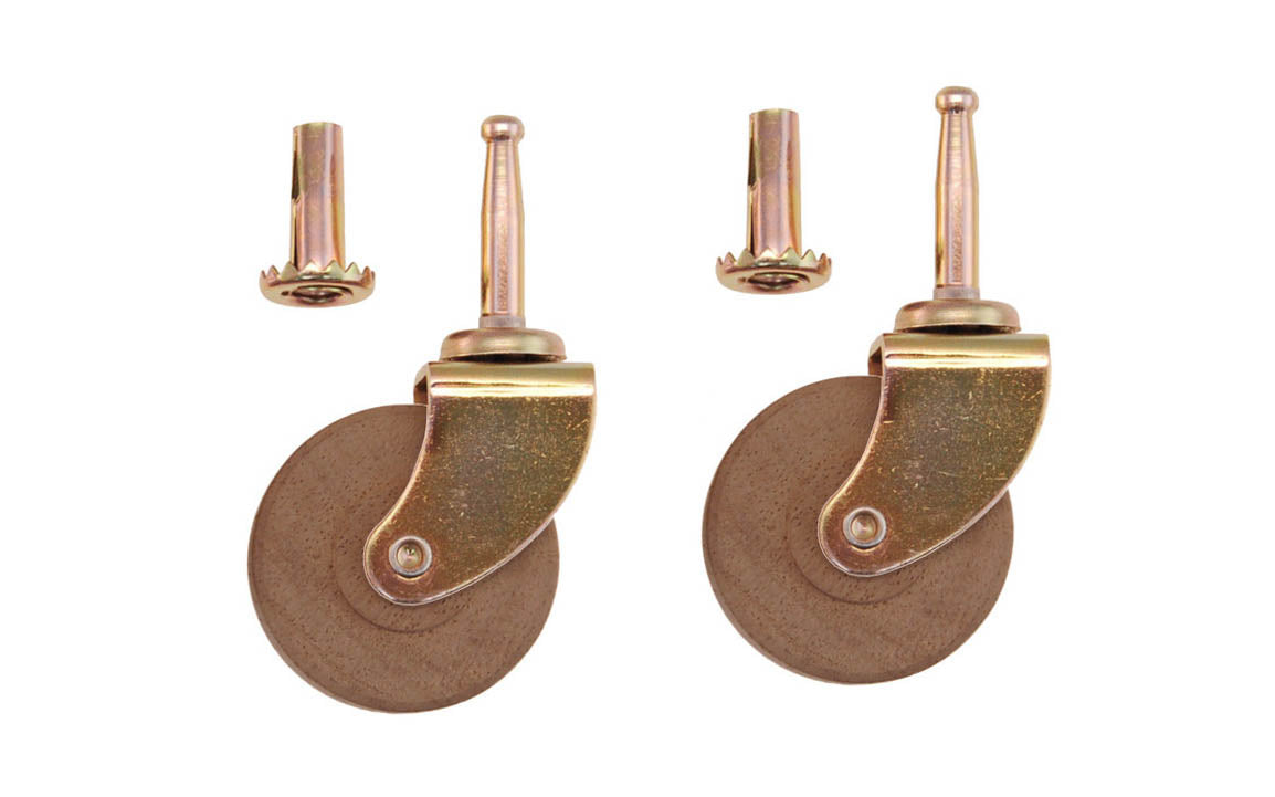 Pair of Ball Bearing Steel Grip-Neck Casters With Hardwood Wheels ~ 2