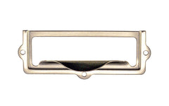 Stamped Brass Label Holder with Pull ~ 2-7/8" x 1" ~ Brushed Nickel Finish