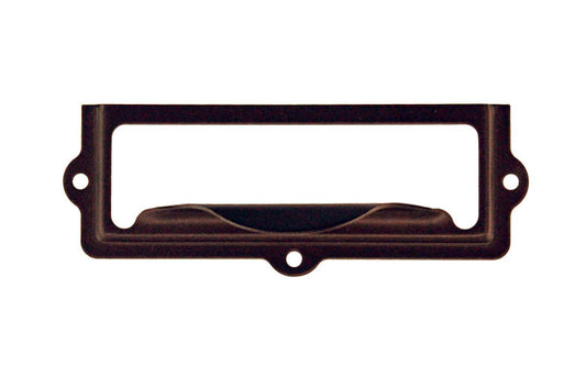 Stamped Brass Label Holder with Pull ~ 2-7/8" x 1" ~ Oil Rubbed Bronze Finish