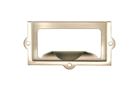 Stamped Brass Label Holder with Pull ~ 2-3/8" x 1-1/4" ~ Brushed Nickel Finish