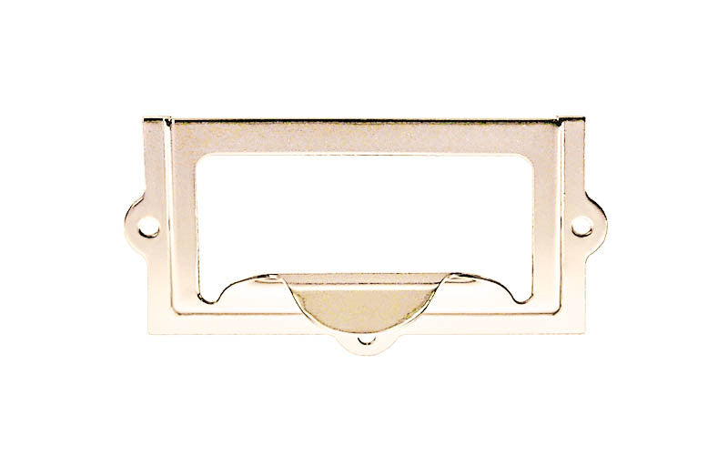 Stamped Brass Label Holder with Pull ~ 2-3/8" x 1-1/4" ~ Polished Nickel Finish