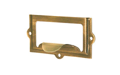 Stamped Brass Label Holder with Pull ~ 2-3/8" x 1-1/4" ~ Antique Brass Finish