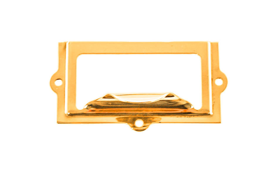 Stamped Brass Label Holder with Pull ~ 2-3/8" x 1-1/4" ~ Non-Lacquered Brass (will patina naturally over time)