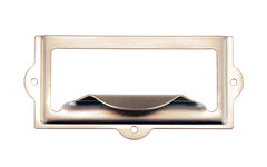Stamped Brass Label Holder with Pull ~ 3-1/8" x 1-1/2" ~ Brushed Nickel Finish