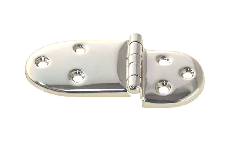 Heavy gauge stamped brass traditional ice box hinge. The pin is fixed on the hinge & the hinge has a 3/8" offset, which is common for many icebox cabinets. Reversible for left or right applications. Vintage-style & classic ice box hinge. Polished Nickel Finish.