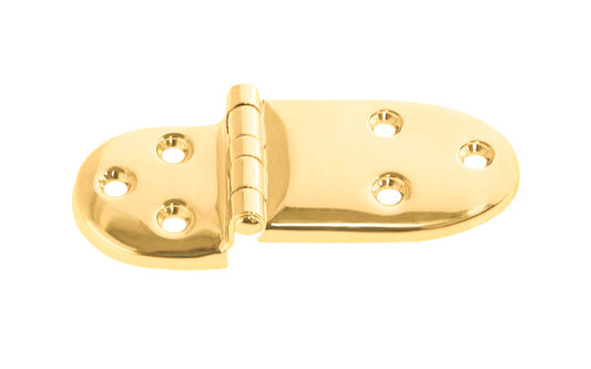 Heavy gauge stamped brass traditional ice box hinge. The pin is fixed on the hinge & the hinge has a 3/8" offset, which is common for many icebox cabinets. Reversible for left or right applications. Vintage-style & classic ice box hinge. Unlacquered brass (will patina over time). Non-lacquered brass.