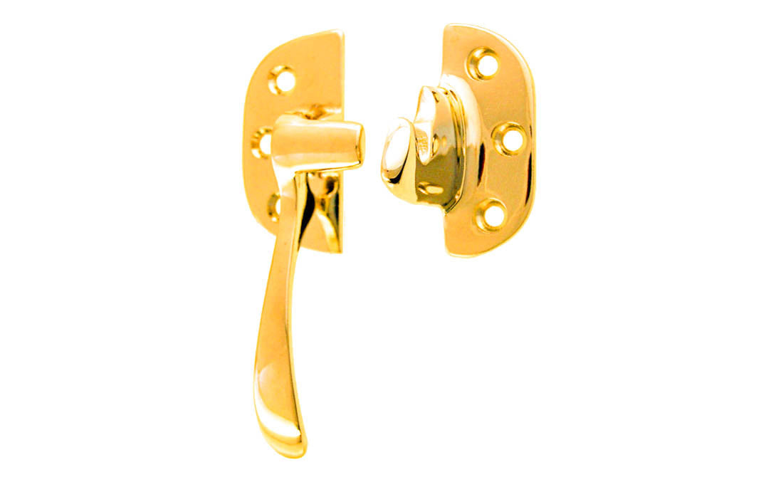 Solid Brass 3/8" Offset Ice Box Latch ~ Left Hand ~ Lacquered Brass Finish