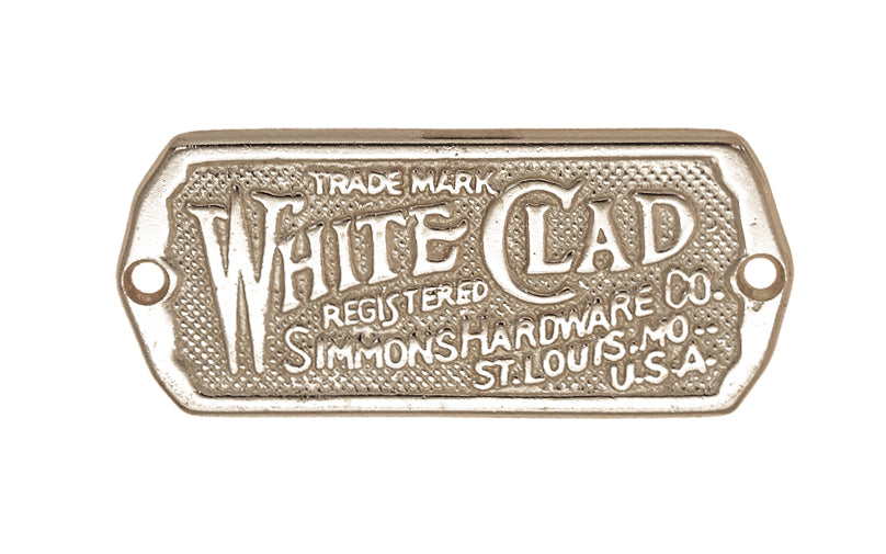 Vintage-Style Hardware - Classic & traditional "White Clad" name plate designed for ice box cabinets. Made of solid brass material, it is a thick & good-looking piece of hardware & a nice addition to your icebox cabinets. The plate is designed in the Late 19th Century, Early 20th Century style hardware. Polished Nickel Finish.