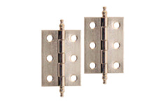 Traditional & classic ball-tip steel cabinet hinges. 2" high x 1-7/16" wide. Steel material with a plated finish. Brushed Nickel Finish.