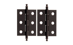 Traditional & classic ball-tip steel cabinet hinges. 2" high x 1-7/16" wide. Steel material with a plated finish. Oil Rubbed Bronze Finish.