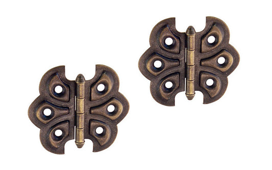 Embossed Ornamental Cabinet Hinges "Butterfly Style" ~ 2-3/8" x 2-1/8" ~ Antique Brass Finish
