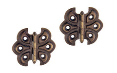 Embossed Ornamental Cabinet Hinges "Butterfly Style" ~ 2-3/8" x 2-1/8" ~ Antique Brass Finish