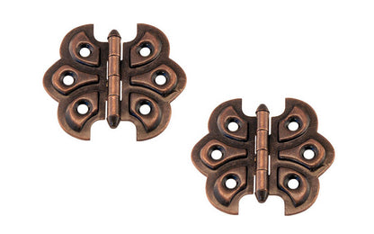 Embossed Ornamental Cabinet Hinges "Butterfly Style" ~ 2-3/8" x 2-1/8" ~ Antique Copper Finish