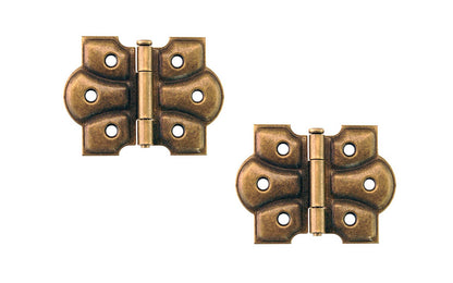 Embossed Ornamental Cabinet Hinges ~ 2-3/8" x 1-3/4" ~ Antique Brass Finish
