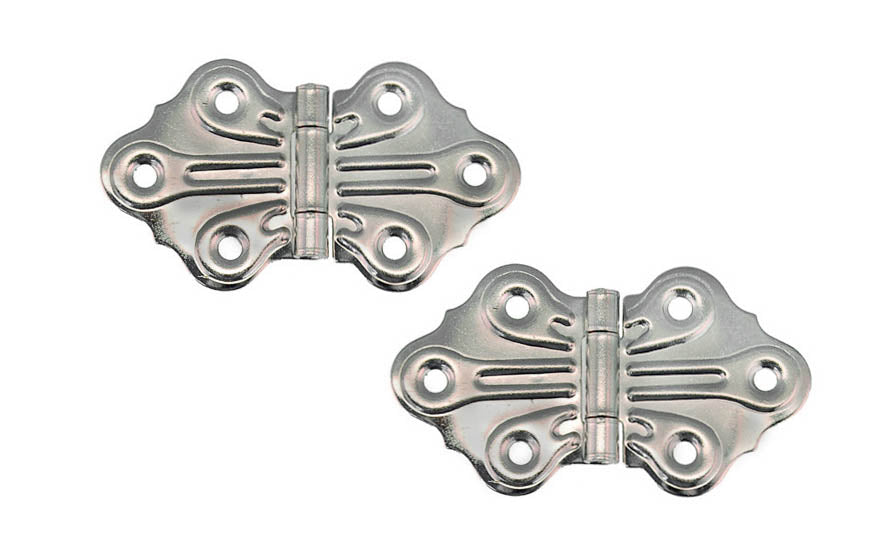 Embossed Ornamental Cabinet Hinges "Butterfly Style" ~ 2-7/8" x 1-5/8" ~ Polished Nickel Finish