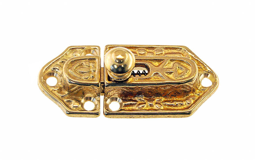 Ornate Spring-Loaded Solid Brass Latch Catch ~ Non-Lacquered Brass (will patina over time)