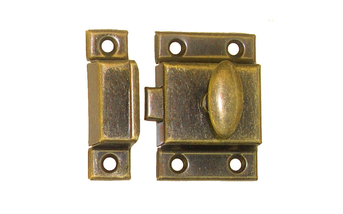 Stamped Steel Cabinet Latch ~ Antique Brass Finish