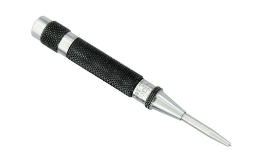 The Starrett Automatic Center Punch with Adjustable Stroke features a lightweight, knurled steel handle for a positive grip & easy handling. 100mm (4") Length, 11mm (7/16") Diameter. 049659501193. Model 18AA. Made in USA.