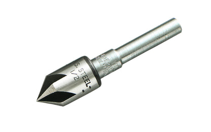 5 Flute Rose Pattern Countersink ~ 1/2" Diameter Cutter ~ Made of high speed steel ~ Excellent for metals, plastics, & woods ~ 82° cutting angle head ~ Stepped shank provides 1/4" & 3/8" chuck options