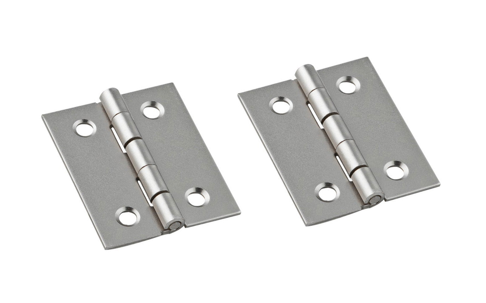 These miniature hinges are designed to add a decorative appearance to small chests, jewelry boxes, craft projects, etc. Made of steel material with a satin nickel finish. 1-1/2