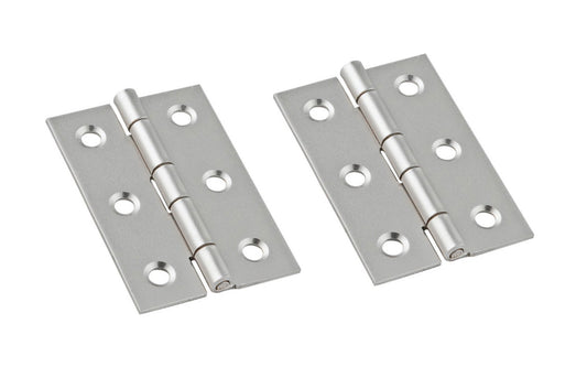 Satin Nickel Hinge ~ 2" high x 1-3/8" wide ~ Surface mount. Non-removable pin. Sold as 2 hinges in pack. National Hardware Model No. N211-015.