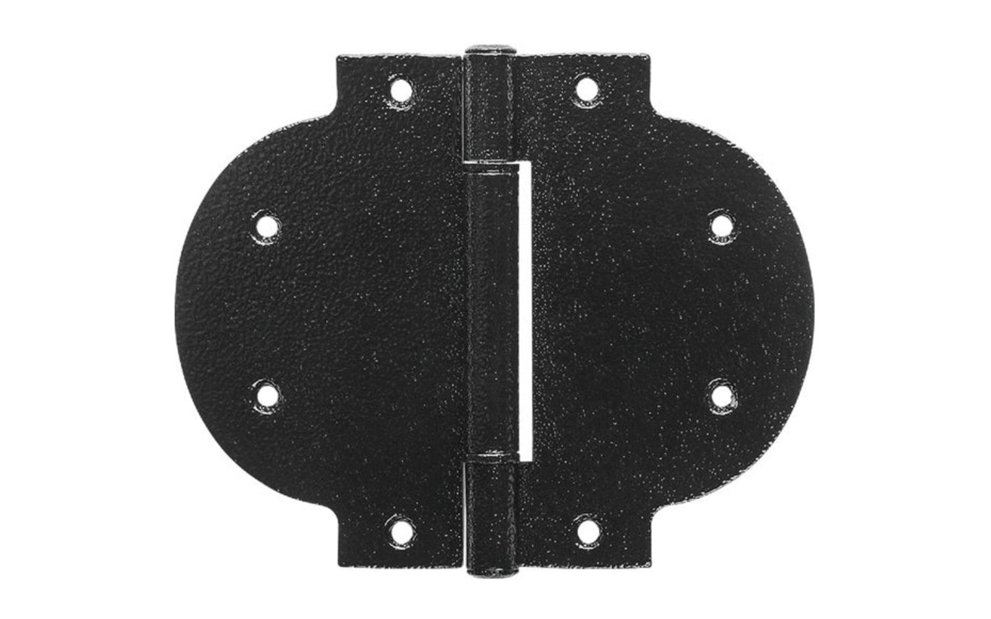 This 3-1/2" HD Black Finish Arched T-Hinge has a decorative arched design with texture powder coat, designed for applications with narrow mounting surfaces, such as gates, barn & shed doors, storage bins, & tool boxes. National Hardware Catalog Model N109-026. 886780017687