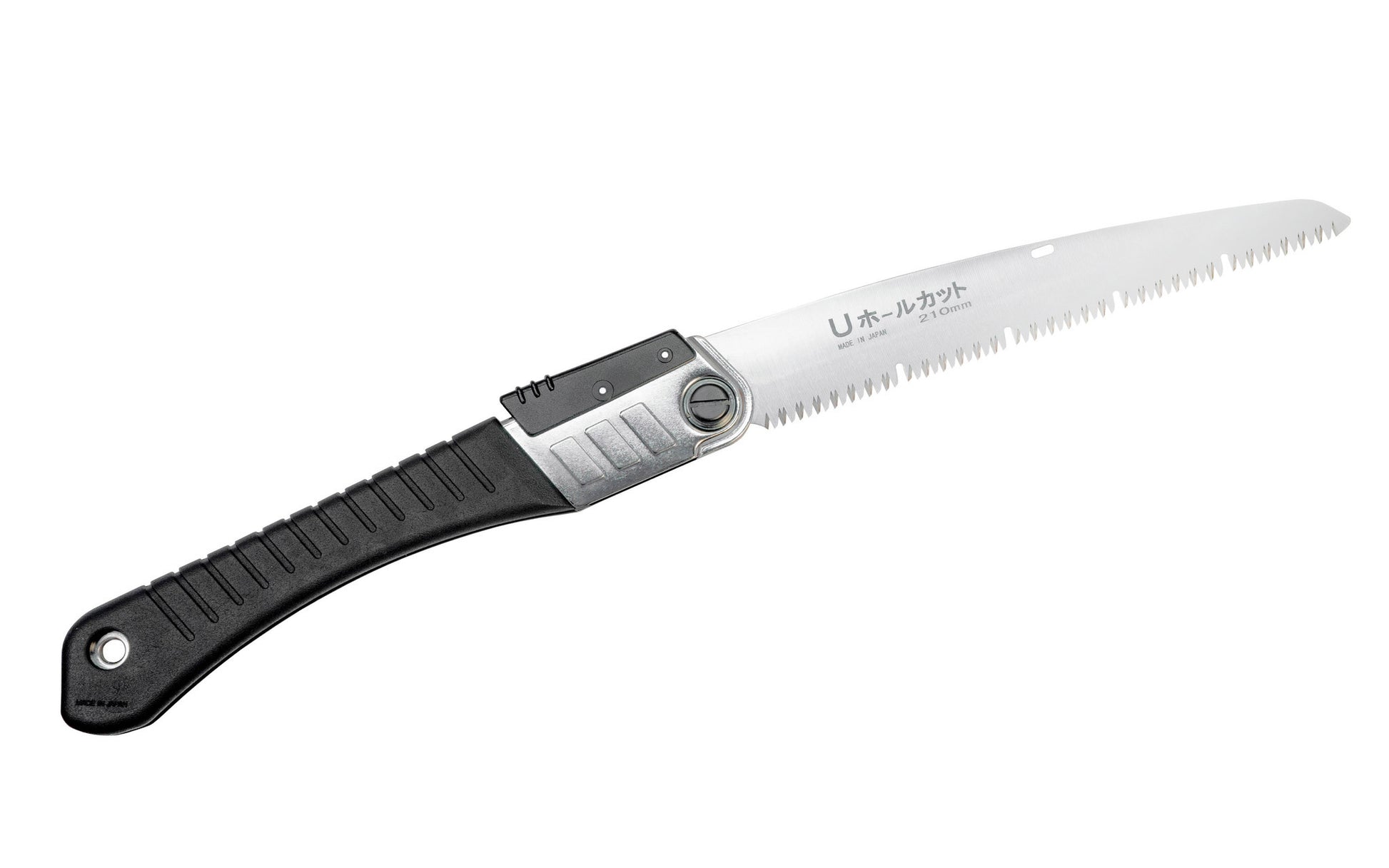 Made in Japan Versatile coarse saw - good for green & dry woods Foldable blade Crosscut Teeth: 9 TPI Overall Saw Length: 17" Spring-loaded blade lock Rubberized handle Blade is removable. 