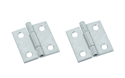 1-1/2" Zinc-Plated Loose-Pin Narrow Hinges - 2 Pack. 1-1/2" high x 1-3/8" wide. Made of cold-rolled steel with zinc plating. Surface mount. Removable pin hinges. Sold as a pair of hinges. National Hardware Model No. N141-739. 038613141735