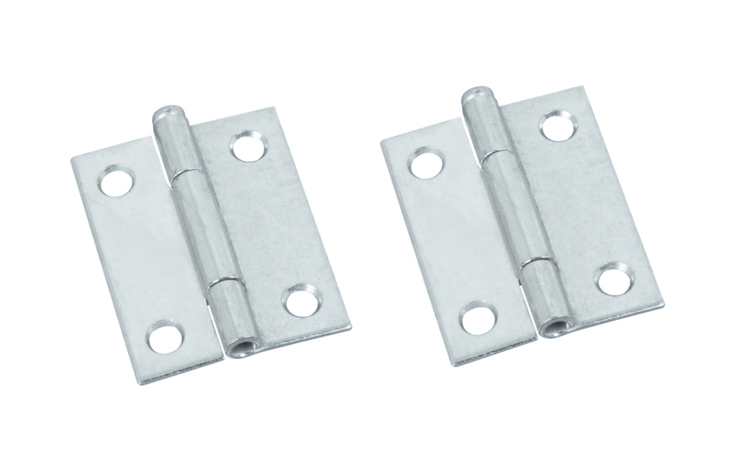 2" Zinc-Plated Loose-Pin Narrow Hinges - 2 Pack. 2" high x 1-9/16" wide. Made of cold-rolled steel with zinc plating. Surface mount. Removable pin hinges. Sold as a pair of hinges. National Hardware Model No. N141-838. 038613141834