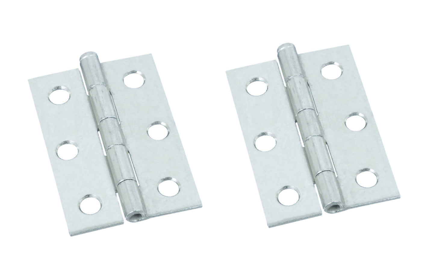 2-1/2" Zinc-Plated Loose-Pin Narrow Hinges - 2 Pack. 2-1/2" high x 1-11/16" wide. Made of cold-rolled steel with zinc plating. Surface mount. Removable pin hinges. Sold as a pair of hinges. National Hardware Model No. N141-945. 038613141940
