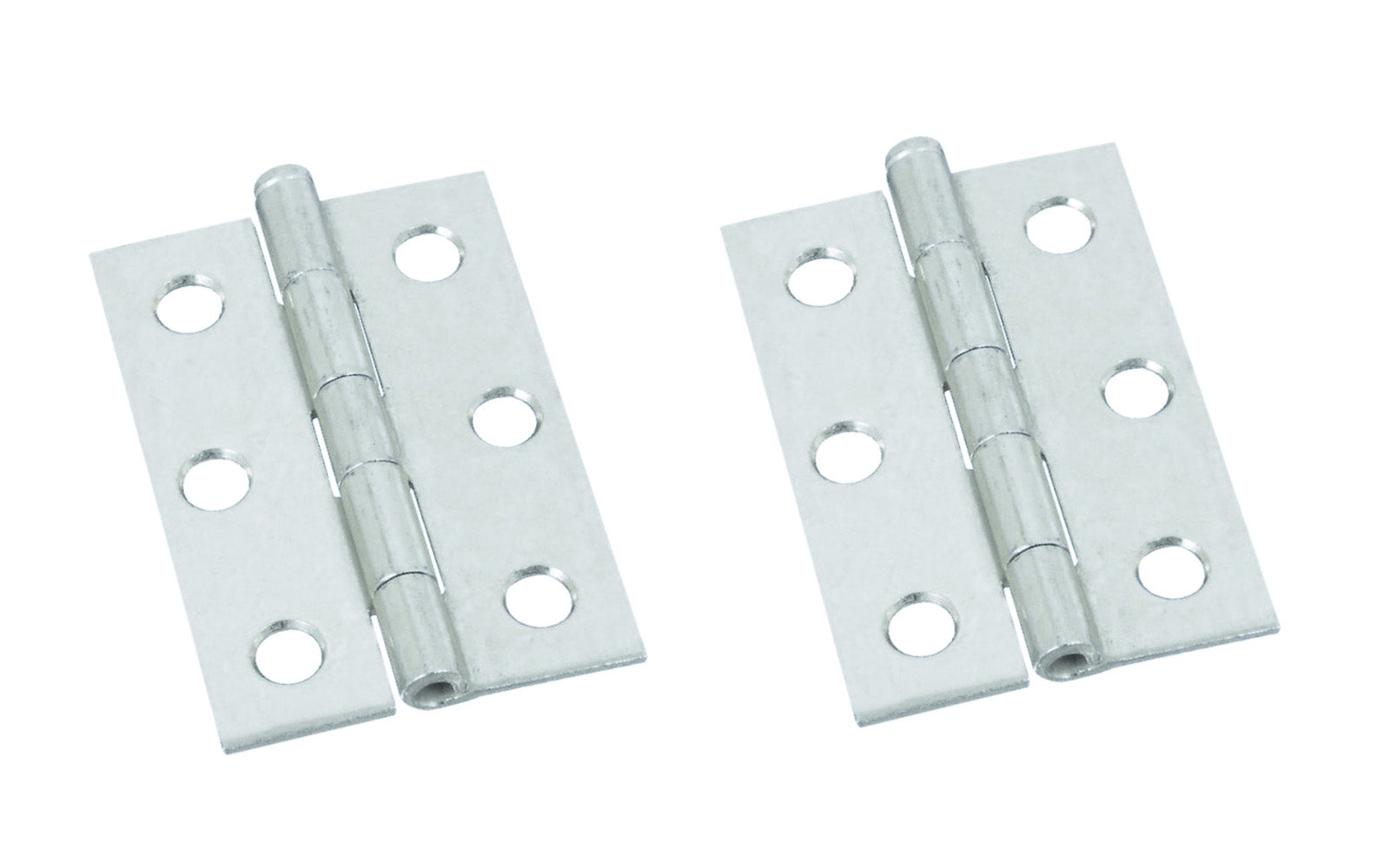 2-1/2" Zinc-Plated Loose-Pin Narrow Hinges - 2 Pack. 2-1/2" high x 1-11/16" wide. Made of cold-rolled steel with zinc plating. Surface mount. Removable pin hinges. Sold as a pair of hinges. National Hardware Model No. N141-945. 038613141940