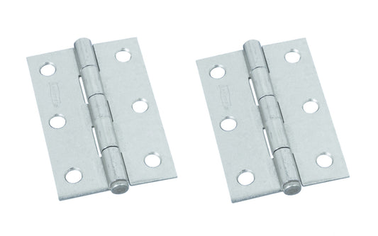 3" Zinc-Plated Loose-Pin Narrow Hinges - 2 Pack. 3" high x 2-1/16" wide. Made of cold-rolled steel with zinc plating. Surface mount. Removable pin hinges. Sold as a pair of hinges. National Hardware Model No. N142-034. 038613142039