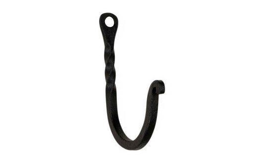 Hand-Forged Twisted Hook ~ 2" Long ~ A rustic-looking twisted hook that's made of hand forged steel. It has a black powder coated finish that resists corrosion. This rustic hook is great for many versatile uses both indoors & outdoors. 2" overall length & 1-1/2" projection. Great for bathrooms, kitchens, hallways, bedroom, entryways - Old Twisted Hook