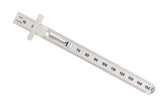 General Tools 6" Flexible Stainless Rule With Pocket Clip - Metric (mm, 0.5 mm) - Model No. 300mm ~ Flexible rule - Made of stainless steel ~ Readings in millimeters & 0.5 mm - Etched graduations ~ Pocket clip attached - allows for use as a depth or height gauge ~ Metric ~ 038728320414